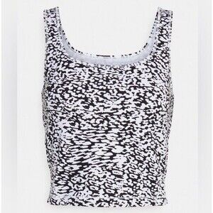 Athleta Shanti Square Neck Crop Tank Top Animal Print Black White Women's Size S